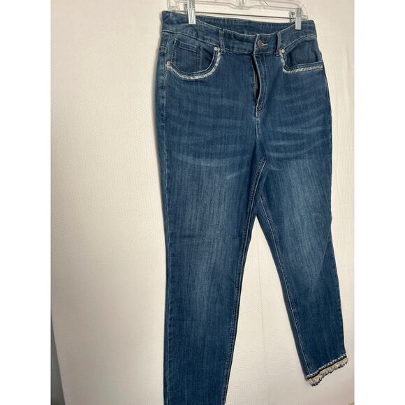 Christopher & Banks Jeans Medium Wash Stretch Denim Fringe Hem Casual Size 10 - Picture 4 of 10